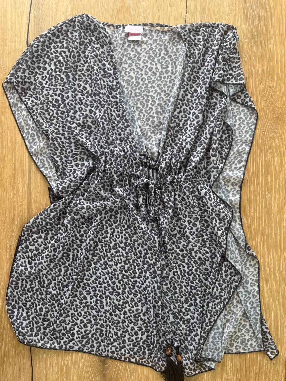 Pink Lily Gray Leopard Print Sheer Cover Up